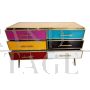 Comò con sei cassetti colorati in vetro