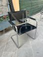  Set di 4 sedie cantilever in acciaio e pelle nera in stile Mart Stam                           