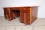 Set da ufficio vintage con scrivania e mobiletto in palissandro e skai