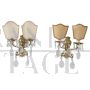 Coppia di appliques anni '80 in bronzo e cristallo                            