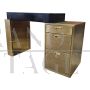 Scrivania design in ottone e legno nero con cassettiera