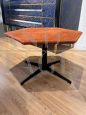 Tavolino vintage esagonale con piano in alcantara cognac                            