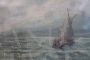 P. Sacchetto - dipinto mare in tempesta con barche, anni '40