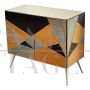 Credenza a 2 ante con geometrie di vetri specchiati                            