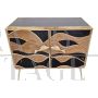 Credenza a due ante in vetro nero e bamboo con maniglie a pesce                            