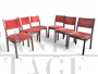 Set di 6 sedie vintage in mogano e velluto rosso, anni '60                            