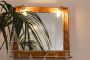 Specchio vintage in bambù con luci e mensola, Italia anni '70