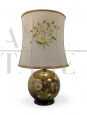Lampada in ceramica dorata con decoro floreale di Ghinza, anni '70                            