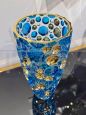 Vaso in vetro di Murano azzurro con oro                            