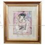 Migneco Giuseppe - dipinto acquarello su carta con figura di donna, firmato                            