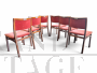 Set di 6 sedie vintage in mogano e velluto rosso, anni '60