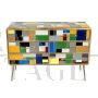 Cassettiera comò design rivestita con vetri di Murano multicolore, anni '80                            