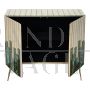 Piccola credenza in vetro verde malachite e pergamena naturale