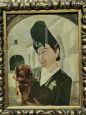 Ritratto di donna con cane, dipinto olio su tavola di Iginio Sartori, 1943