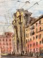 Disegno anni '60 raffigurante il centro di Roma firmato Belau