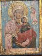 Vergine col Bambino - Icona russa dell'800 intagliata, dipinta e dorata                            