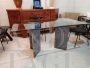 Tavolo da pranzo anni '80 in marmo grigio con piano in vetro                            