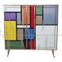Credenza in stile vintage a due ante in vetro colorato                            
