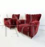 Coppia di poltrone art déco anni '40 in velluto bordeaux                            