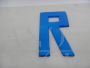 Lettera R in vetro azzurro, anni '80                            