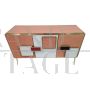 Credenza a tre ante in vetro bianco e rosa