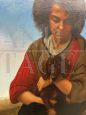 Giancarlo Pignataro, dipinto di ragazza con cagnolino, olio su tela del 1987                           