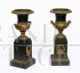  Coppia di vasi cassolette antichi Carlo X in bronzo dorato e bronzo patinato                           