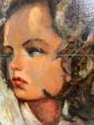 P. Salatini - dipinto con volto di donna, olio su cartoncino in cornice laccata