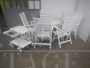 Set da giardino Calligaris con tavolino, poltrone e carrello in legno bianco, anni '70                            