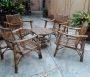 Set da salotto vintage in bamboo e midollino, 4 poltrone e tavolino