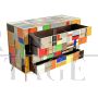 Cassettiera comò vintage rivestita in vetro di Murano multicolore, anni '80