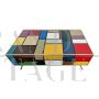 Tavolino basso con cassetti in vetro multicolore