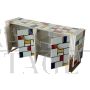 Credenza in vetro stile Mondrian con maniglie a forma di pesce