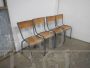 Set di 4 sedie Mullca grigie impilabili con seduta in legno chiaro, anni '60                            