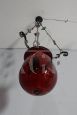 Lampadario antico in vetro rosso con inserti di vetro a piombo, fine '800