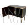 Credenza a due ante in vetro nero e ottone dorato