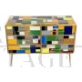 Cassettiera comò design rivestita con vetri di Murano multicolore, anni '80