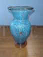 Vaso vintage in vetro di Murano azzurro effetto craquelé                            