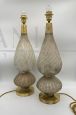 Coppia di grandi lampade da tavolo AVEM in vetro di Murano beige e oro