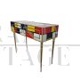 Consolle in vetro colorato e ottone con due cassetti