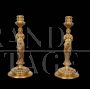 Coppia di candelieri antichi Impero dorati firmati Barbedienne