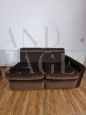 Divano angolare vintage in velluto marrone, anni '70