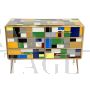 Cassettiera comò design rivestita con vetri di Murano multicolore, anni '80