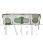 Credenza illuminata in vetro bianco con cerchi verdi