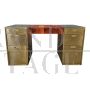 Scrivania design in ottone e radica con cassettiera                            