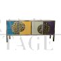 Credenza in vetro colorato e ottone a 4 ante                            