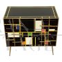 Comò design in vetro nero con elementi colorati