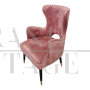 Poltrone in stile mid-century in velluto rosa antico