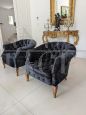 Coppia di poltrone Chesterfield in velluto nero                            