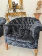 Coppia di poltrone Chesterfield in velluto nero                            